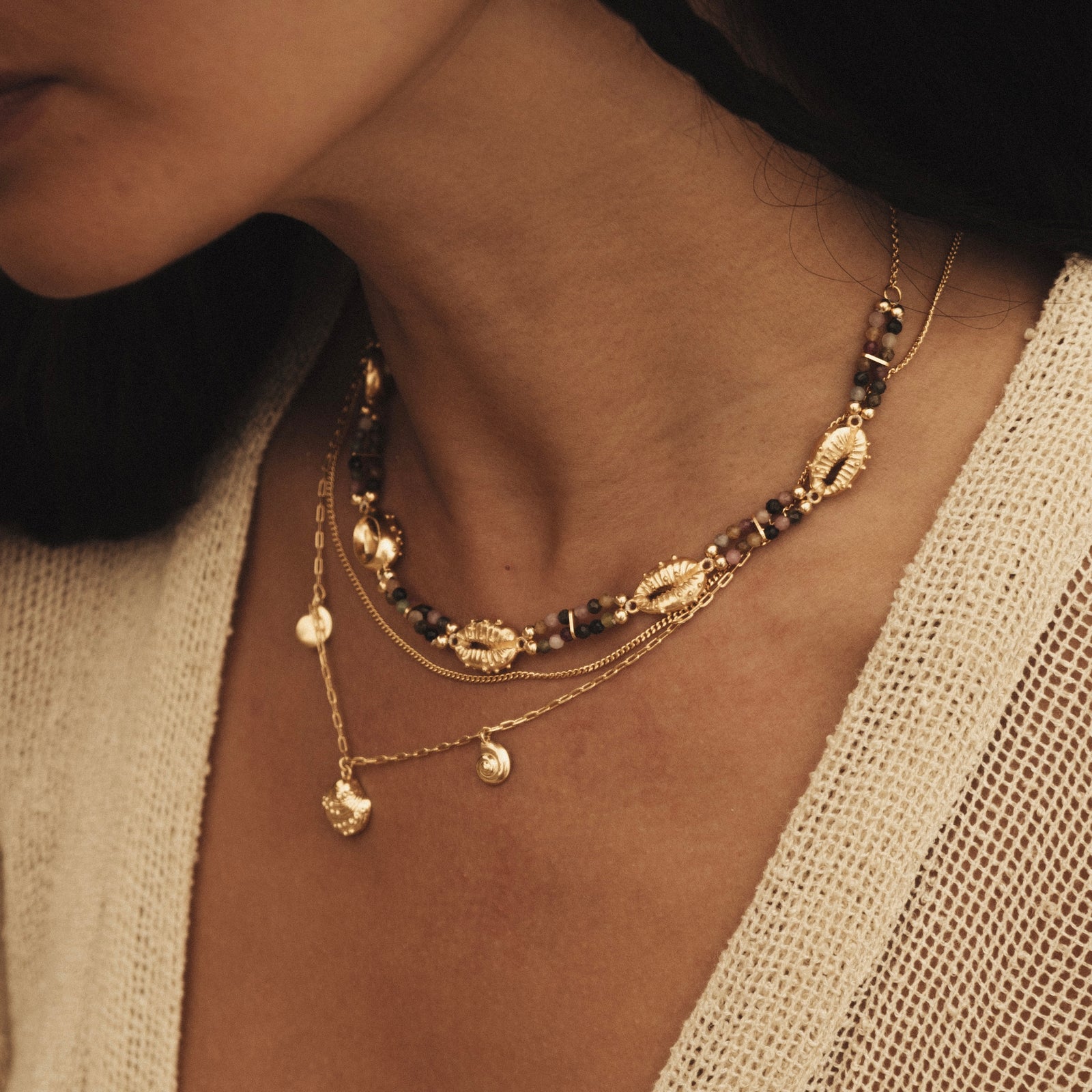 Aphrodite Tourmaline Choker Necklace Gold