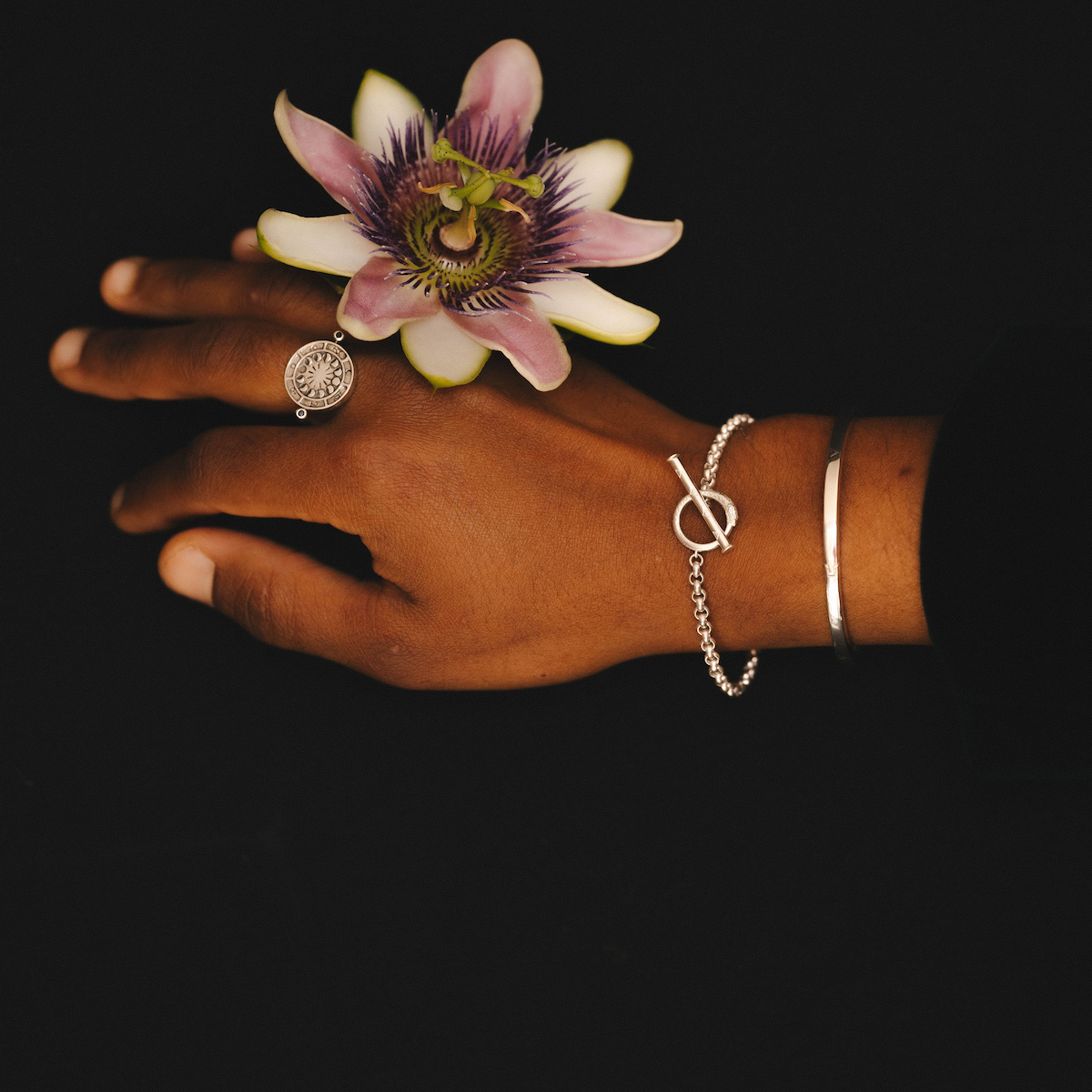 Alchemist's Spinning Ring with Black Sapphires Silver
