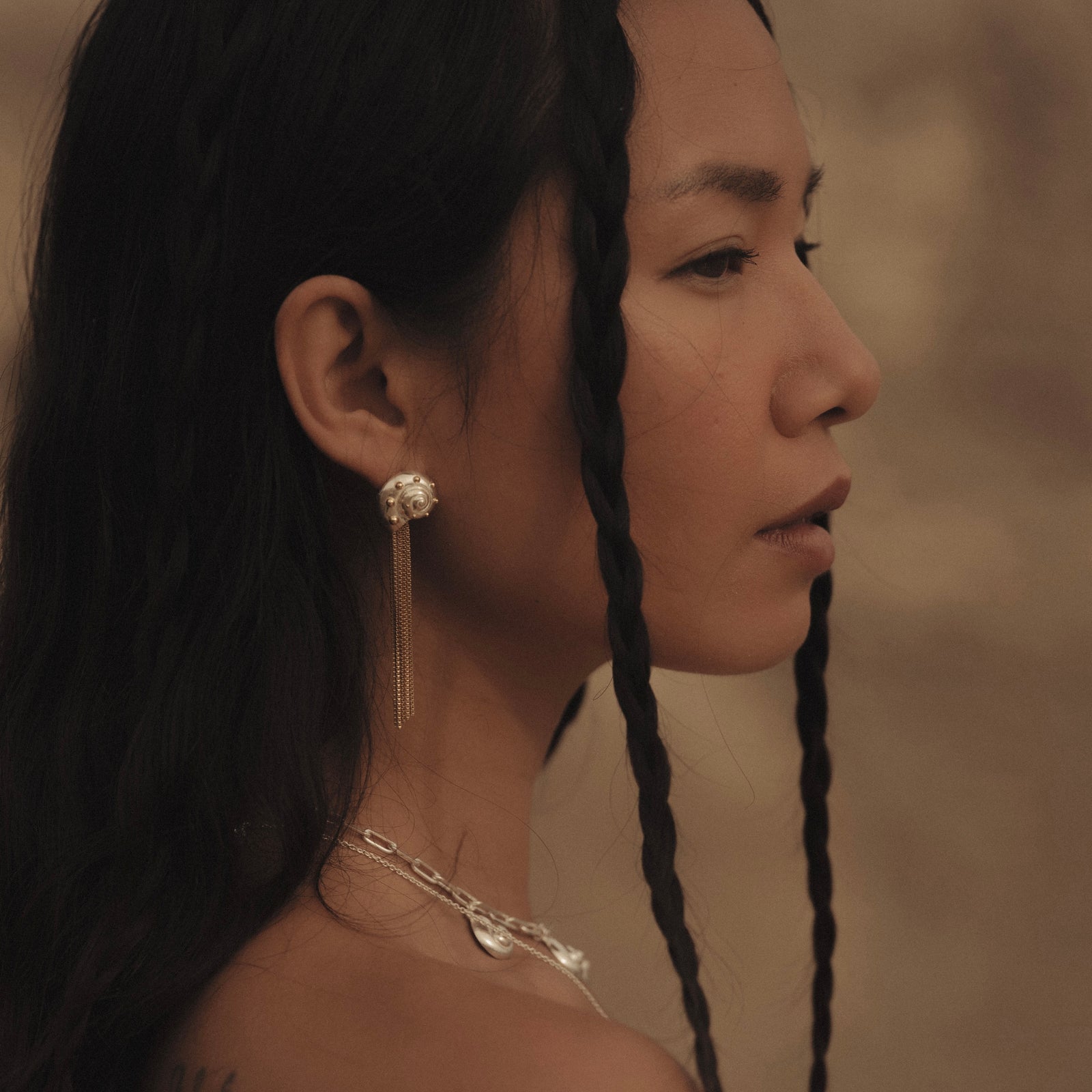 Inanna Spiral Mixed Metal Chain Earrings