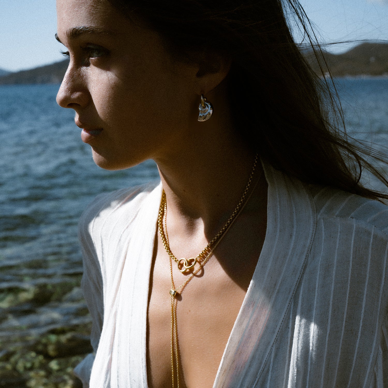 Inanna Spiral Mixed Metal Chunky Hoop Earrings