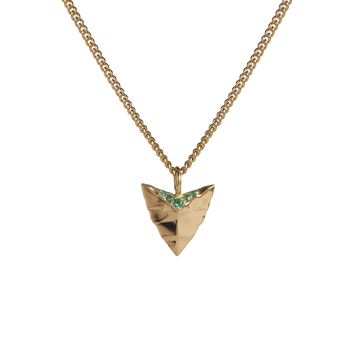 Modern Primitive Mini Necklace with Emeralds Solid Gold