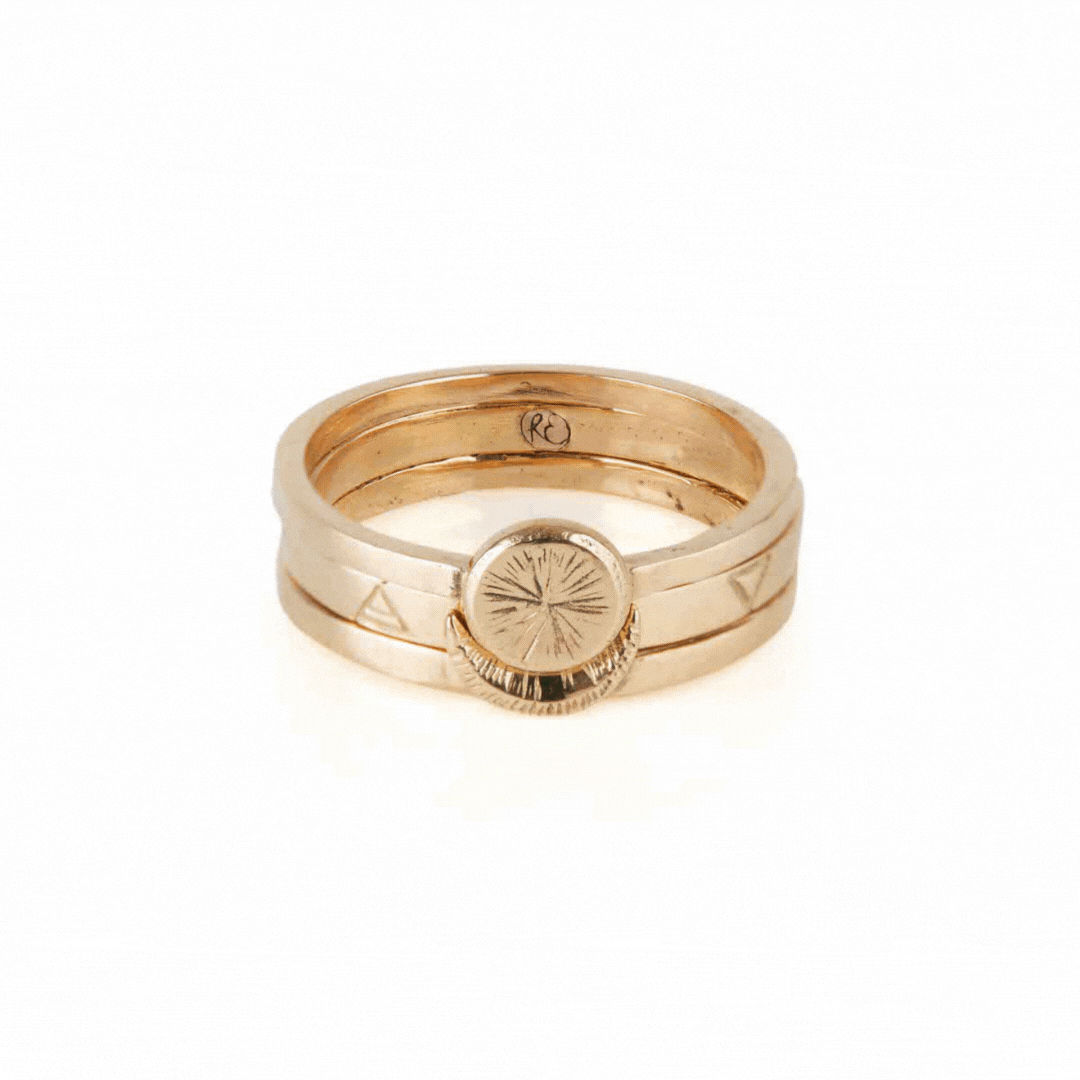 Sun Moon Four Elements Rings Set Solid Gold