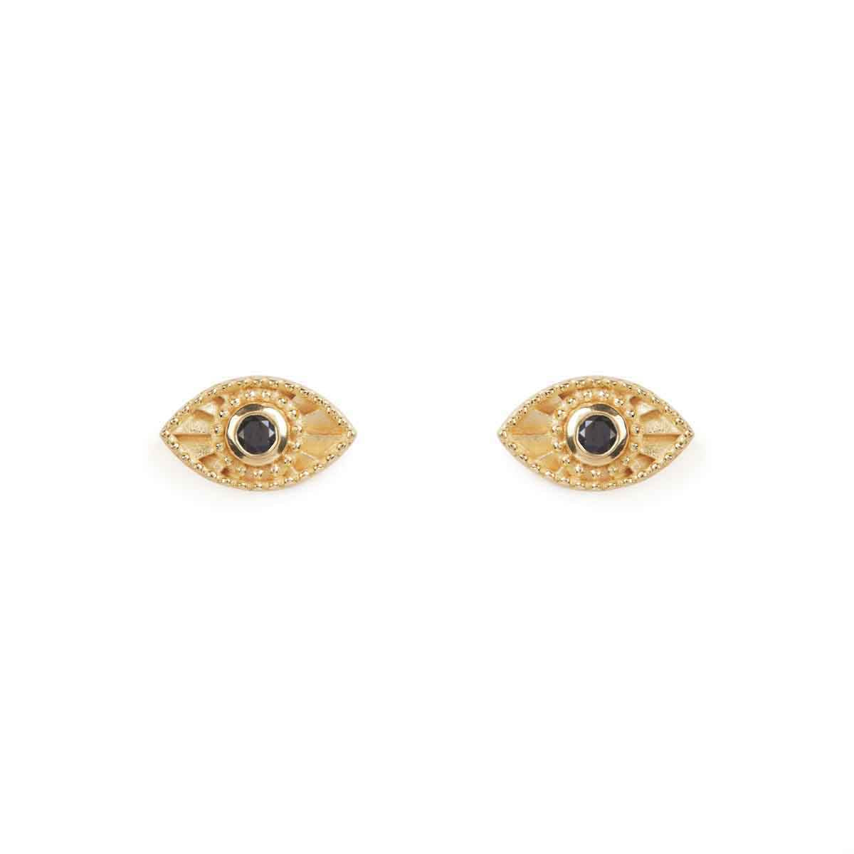 Rays Of Light Studs Black Sapphire Solid Gold