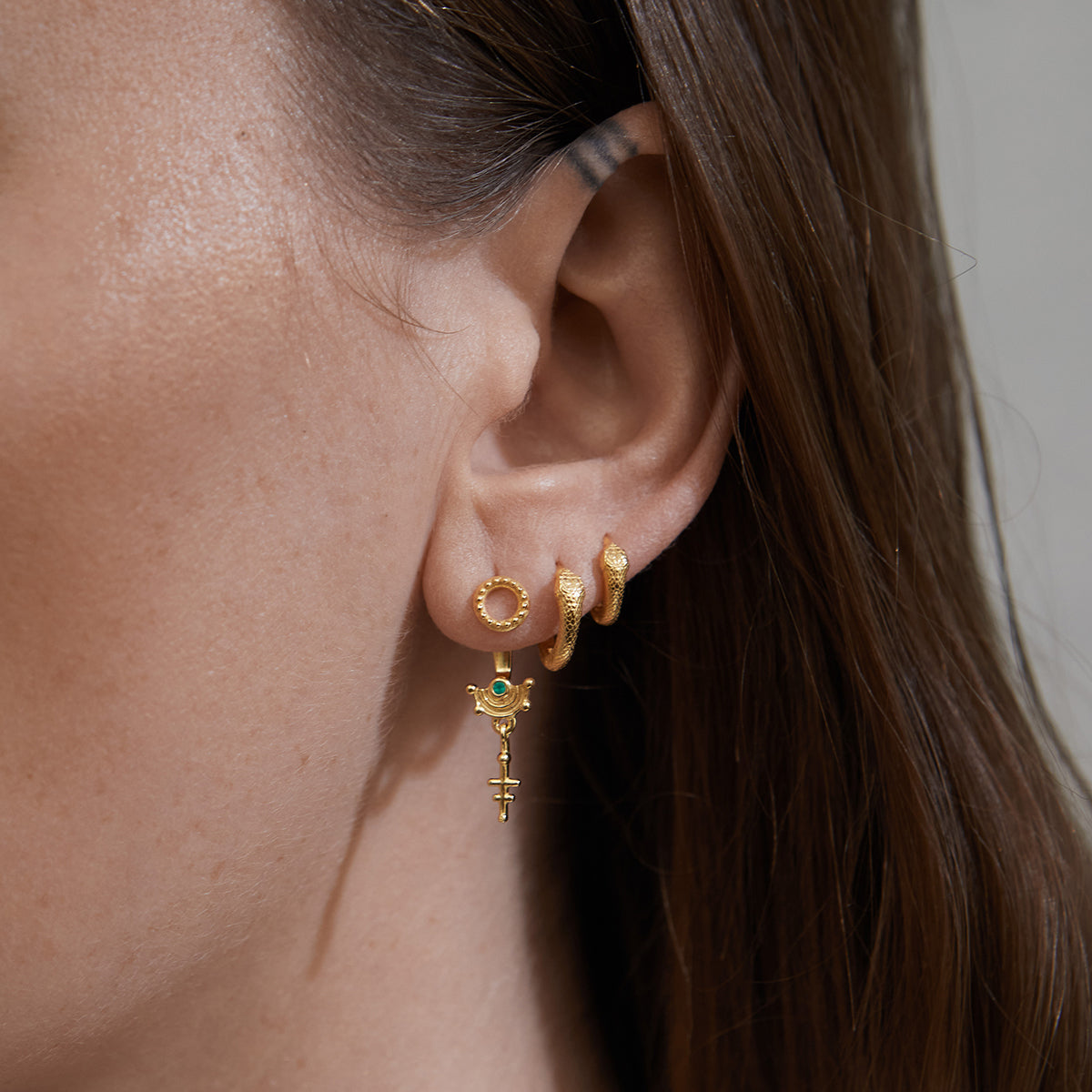 Celestial Mini Ear Jacket with an Emerald Solid Gold