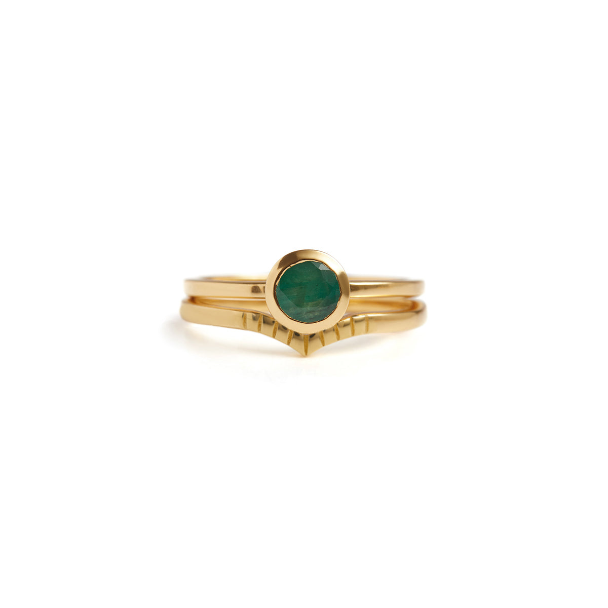 Peak Engraved & Solitaire Stack Solid Gold