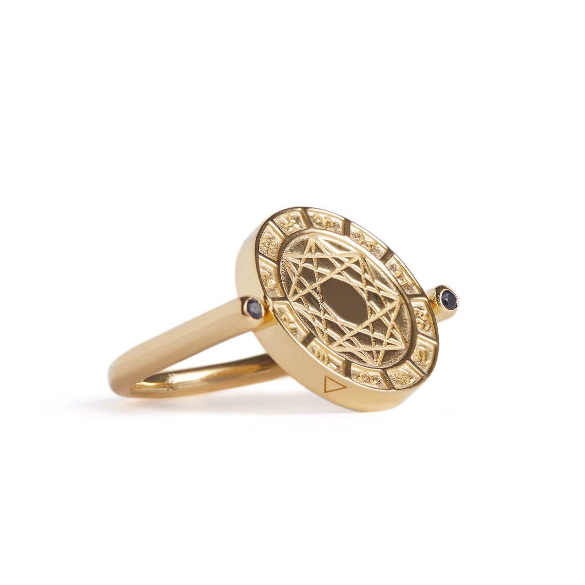 Alchemist's Spinning Ring with Black Sapphires Solid Gold