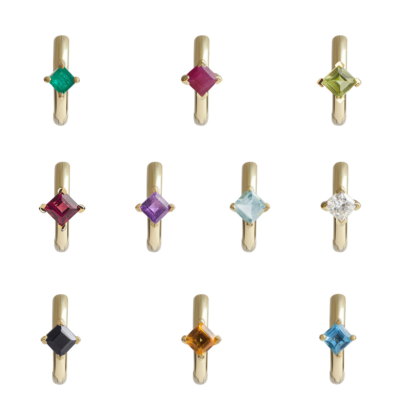 Birthstone Square Piercing Huggie Solid Gold