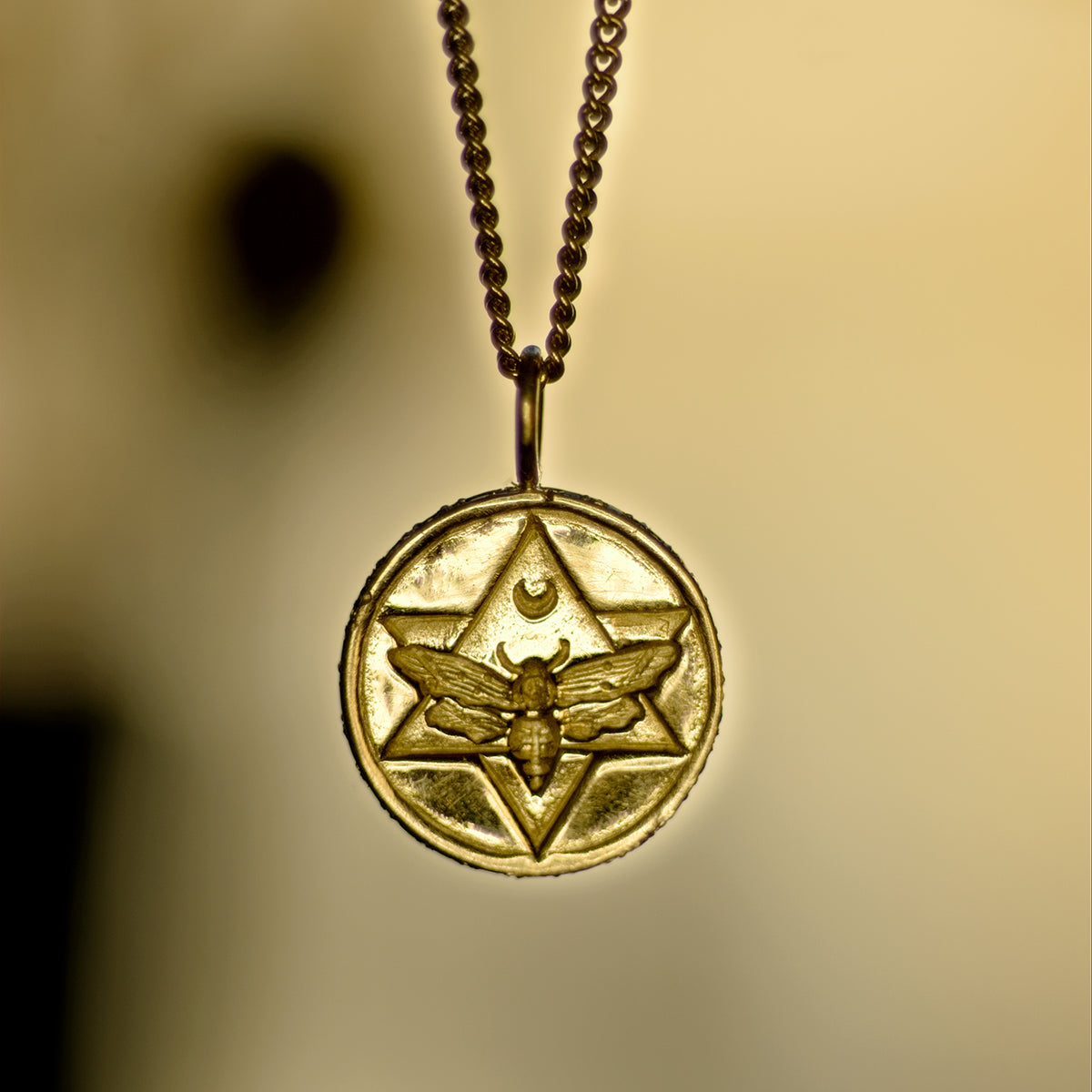 Lunar Coin Necklace with Emeralds Solid Gold