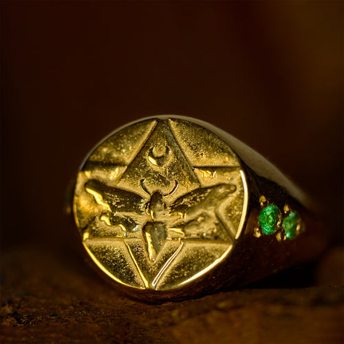 Lunar Signet Ring with Emeralds Solid Gold Rachel Entwistle