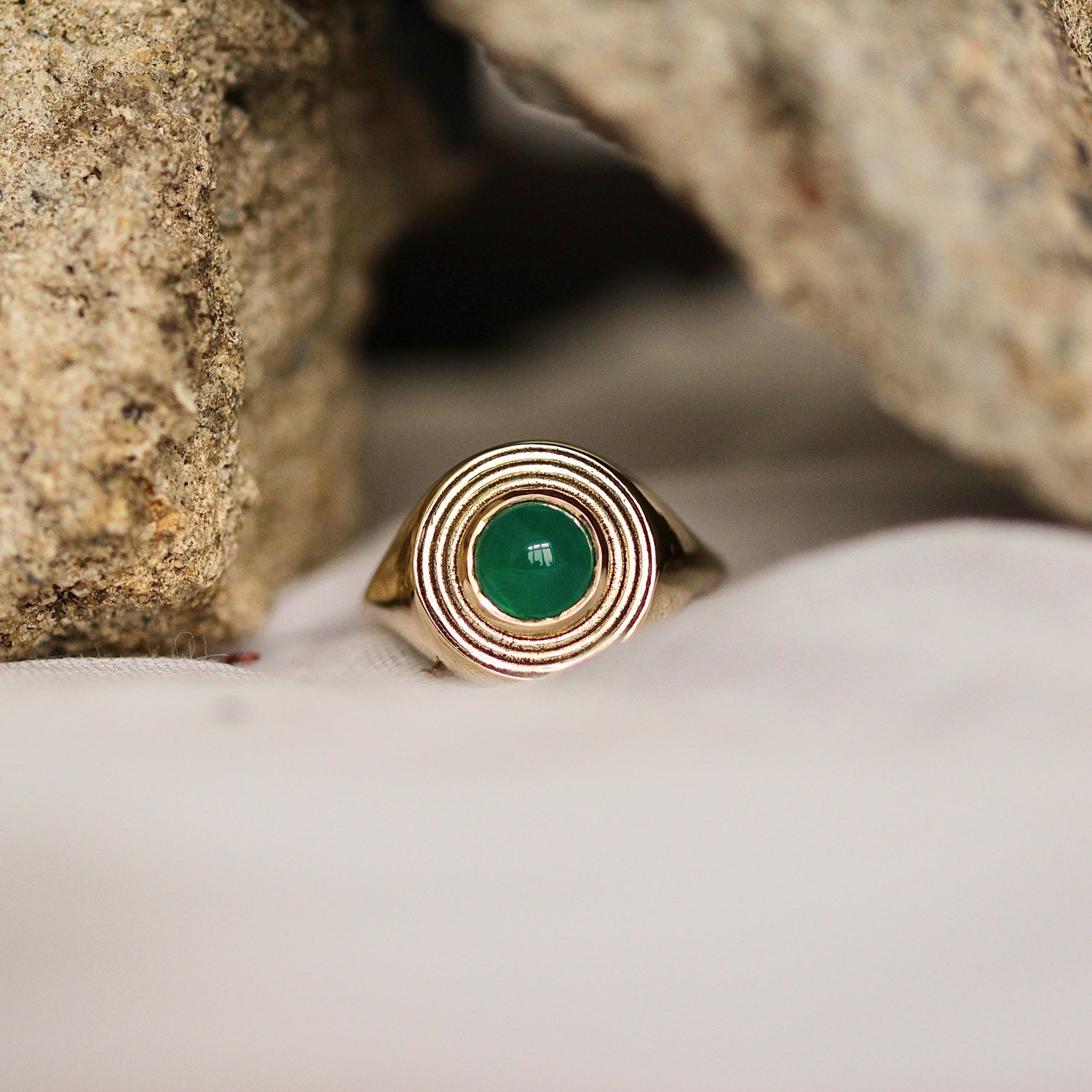 Astral Signet Ring with Green Onyx Solid Gold