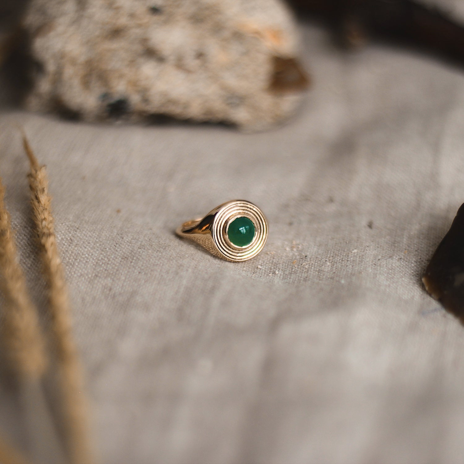 Astral Signet Ring with Green Onyx Solid Gold