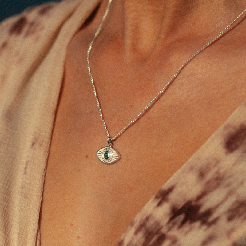 Rays of Light Necklace Green Onyx Silver