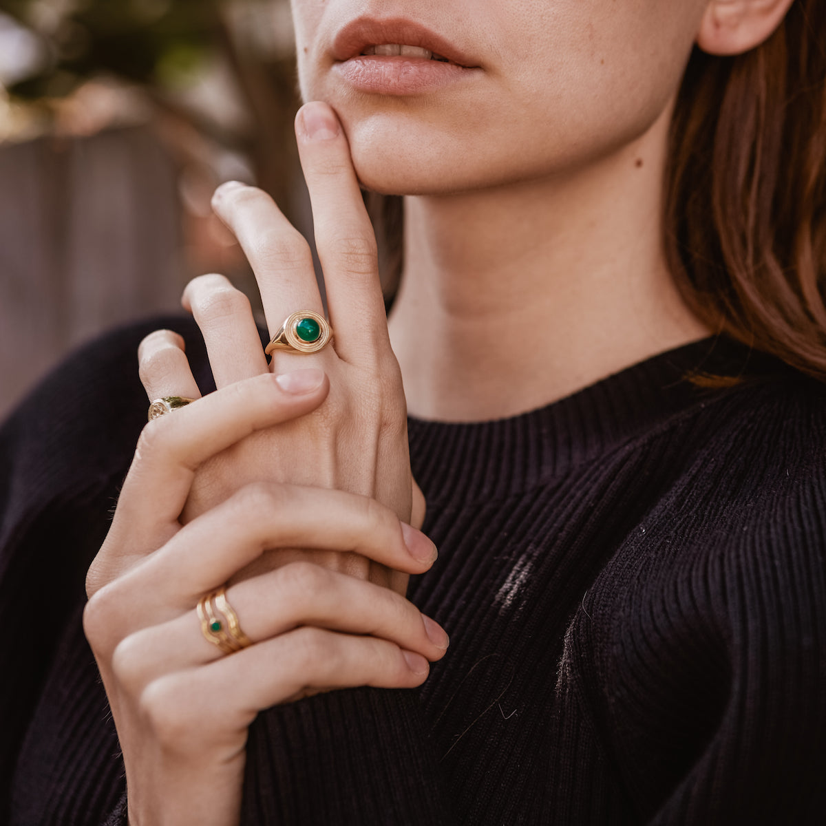 Astral Signet Ring with Green Onyx Solid Gold