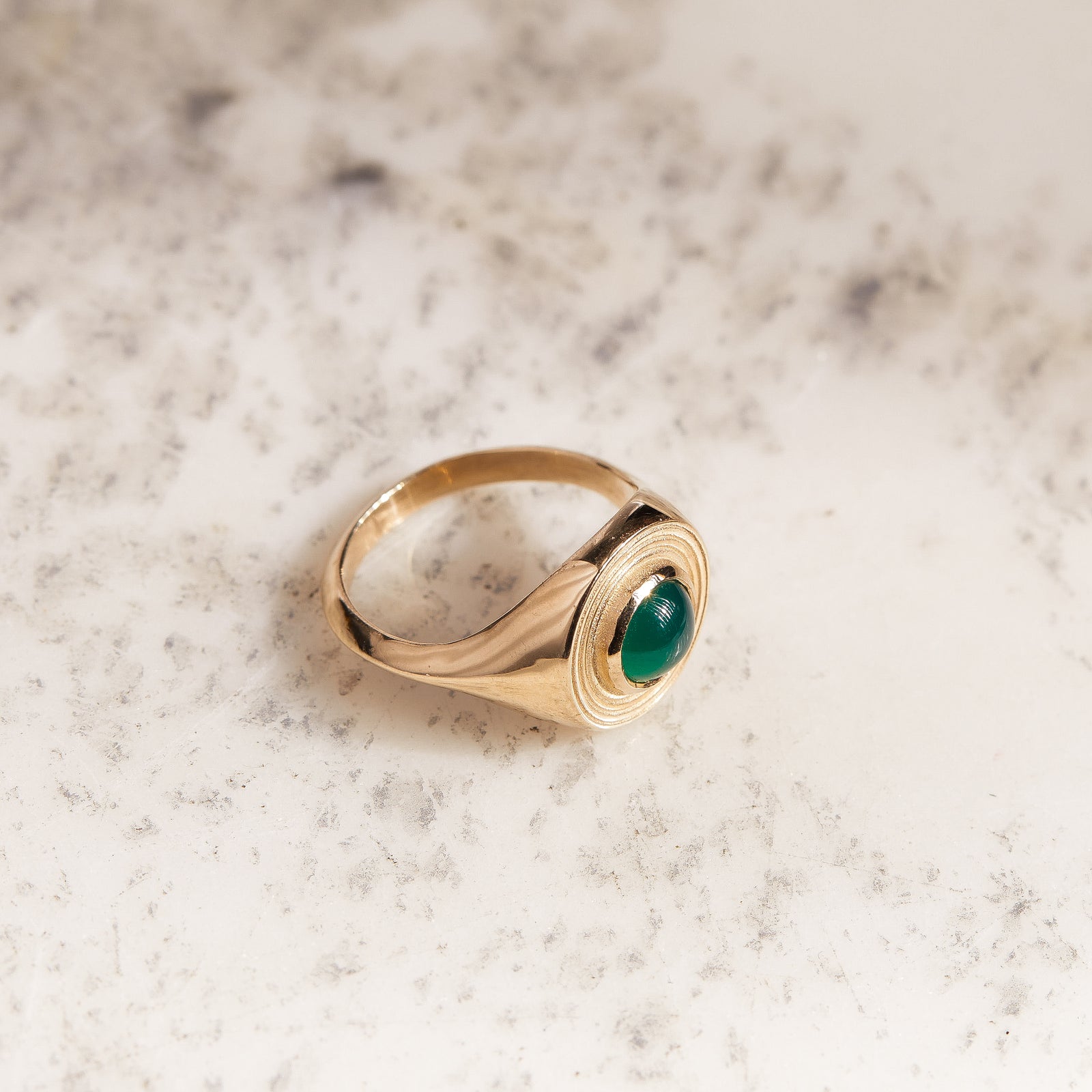 Astral Signet Ring with Green Onyx Solid Gold