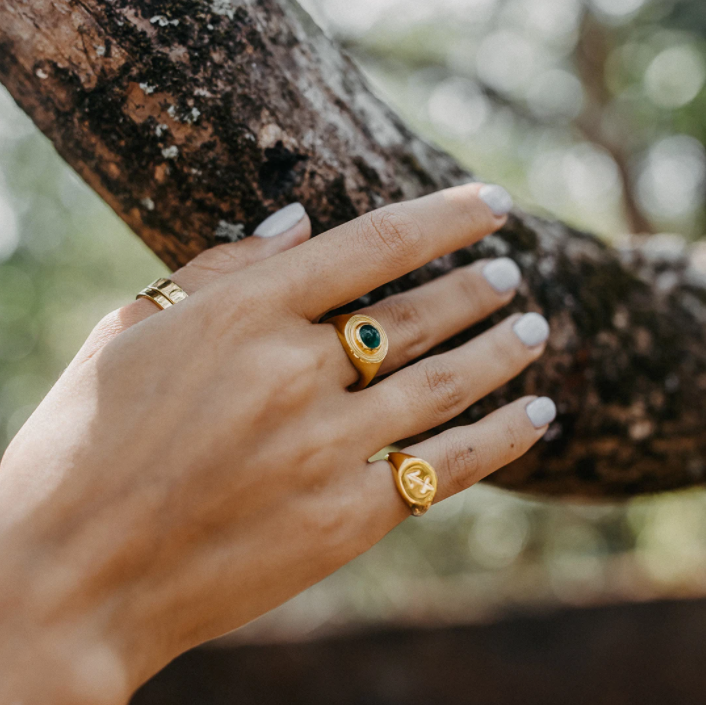 Astral Signet Ring with Green Onyx Solid Gold