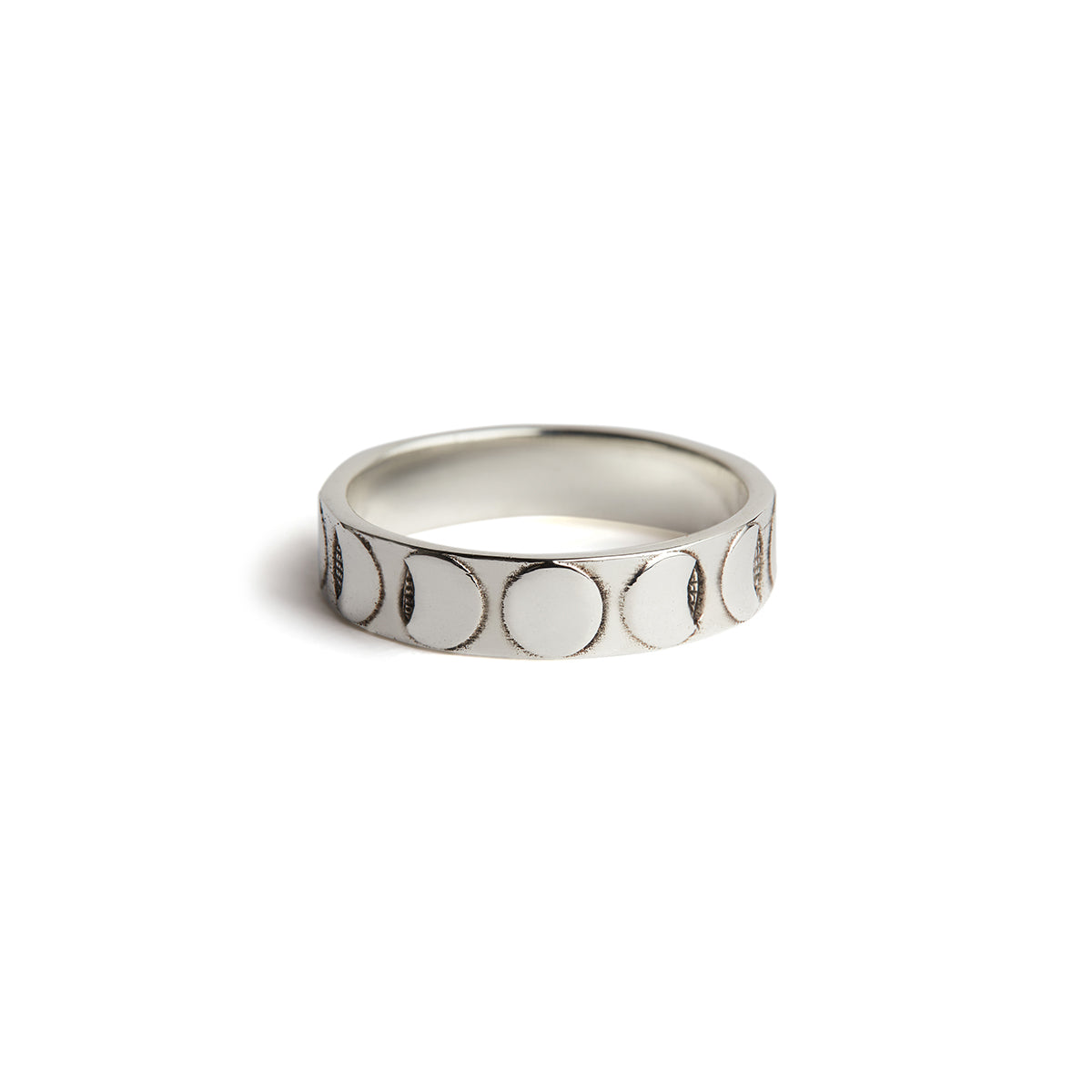 Moon Phases Band Ring Silver