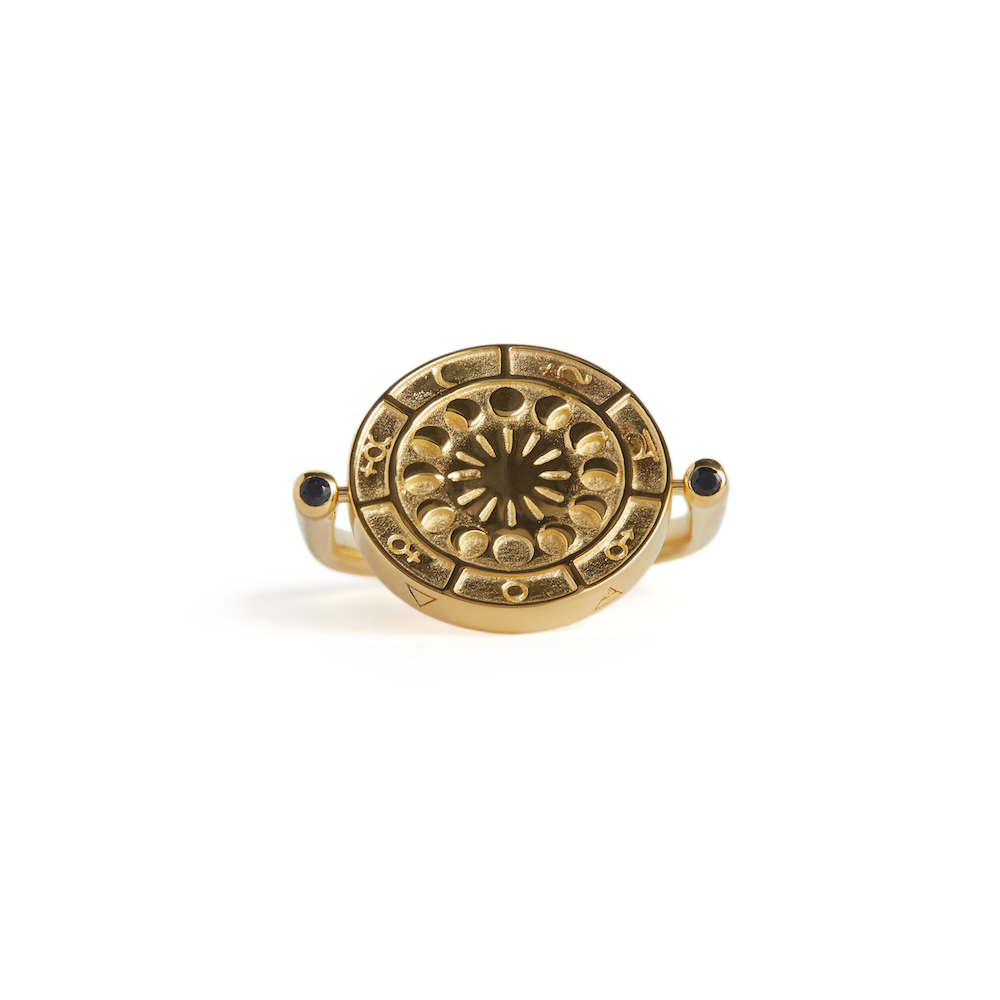 Alchemist's Spinning Ring with Black Sapphires Gold