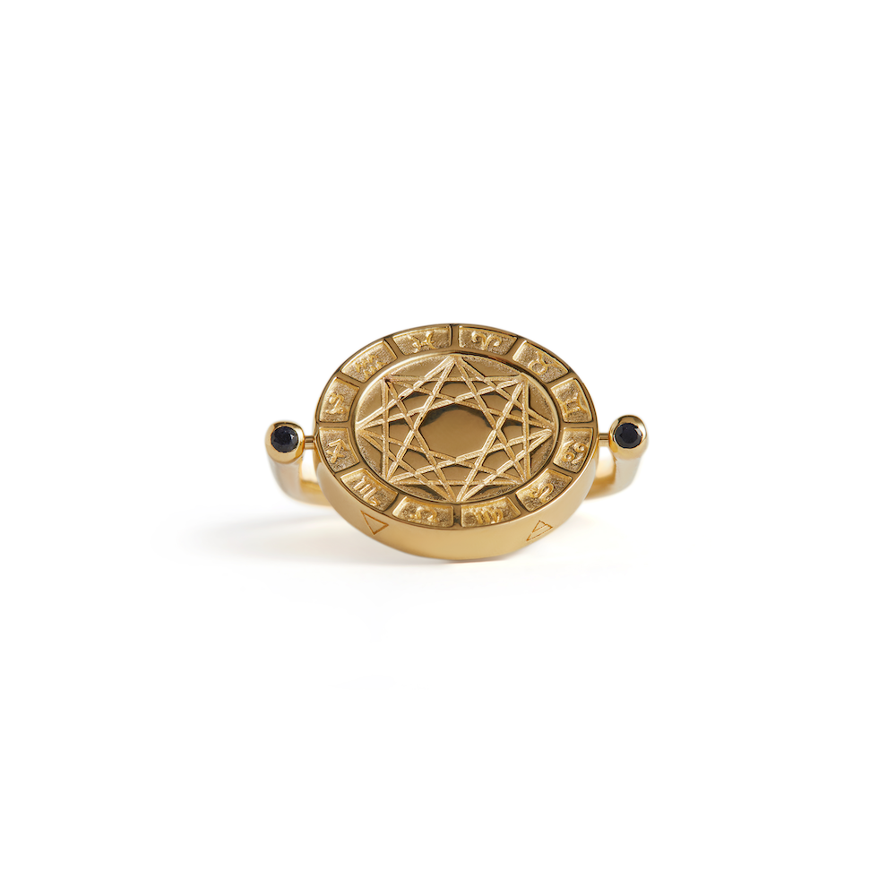 Alchemist's Spinning Ring with Black Sapphires Gold