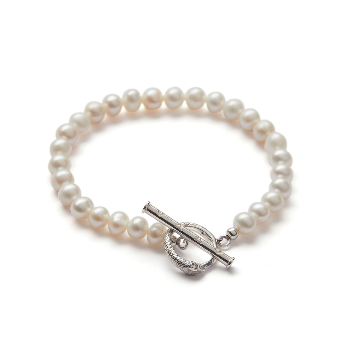 Ouroboros Pearl Bracelet Silver