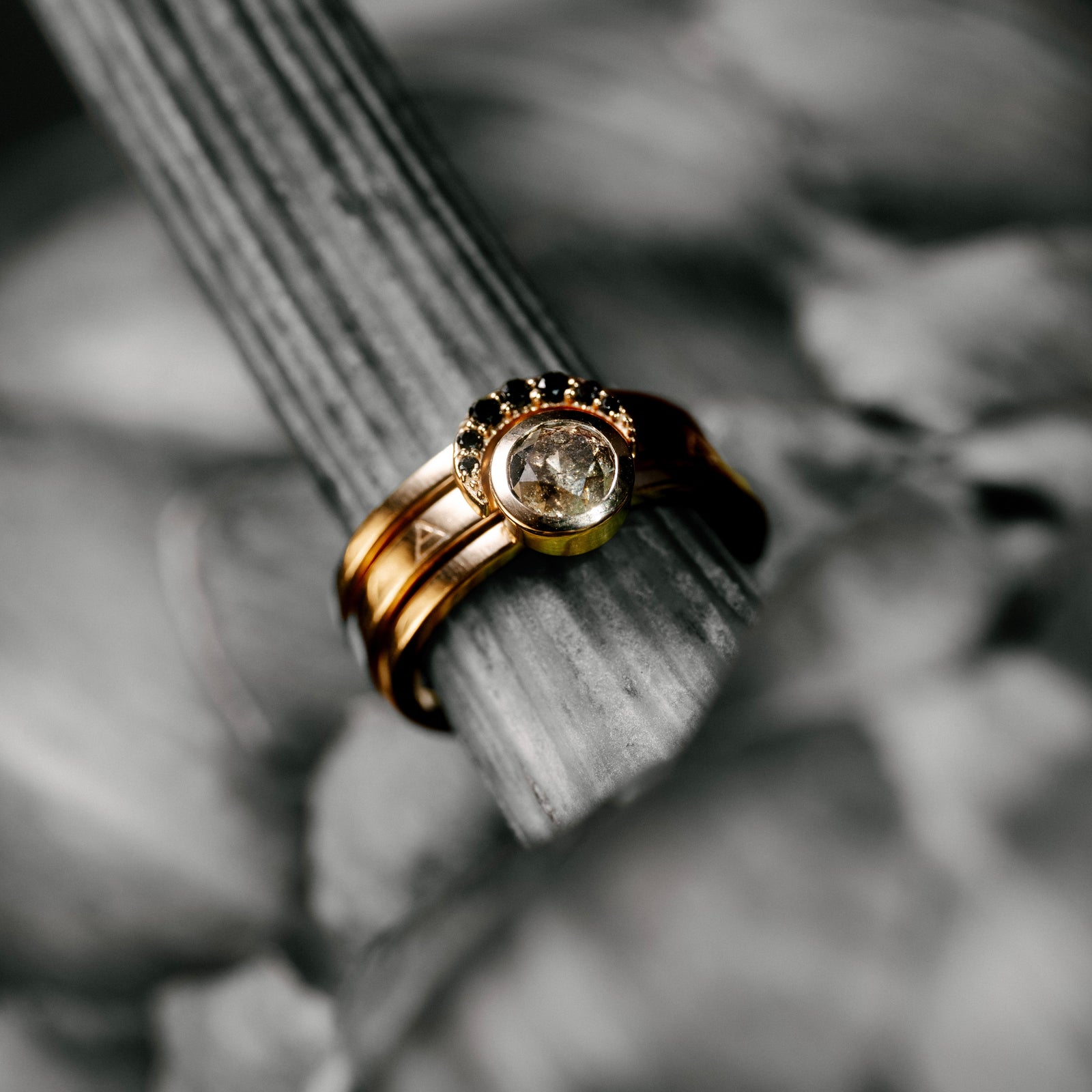 Eclipse Fine Stack Salt & Pepper Diamond Solid Gold