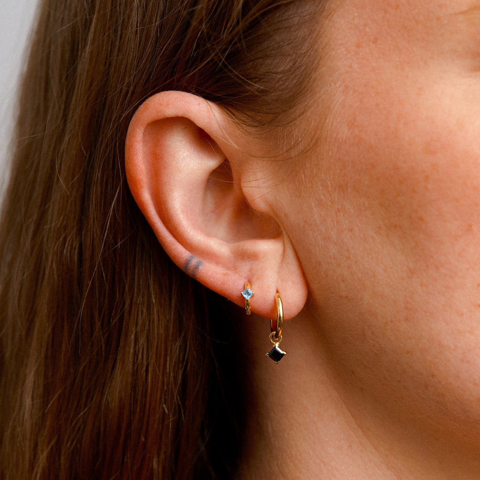 Birthstone Square Charm Hoop Solid Gold