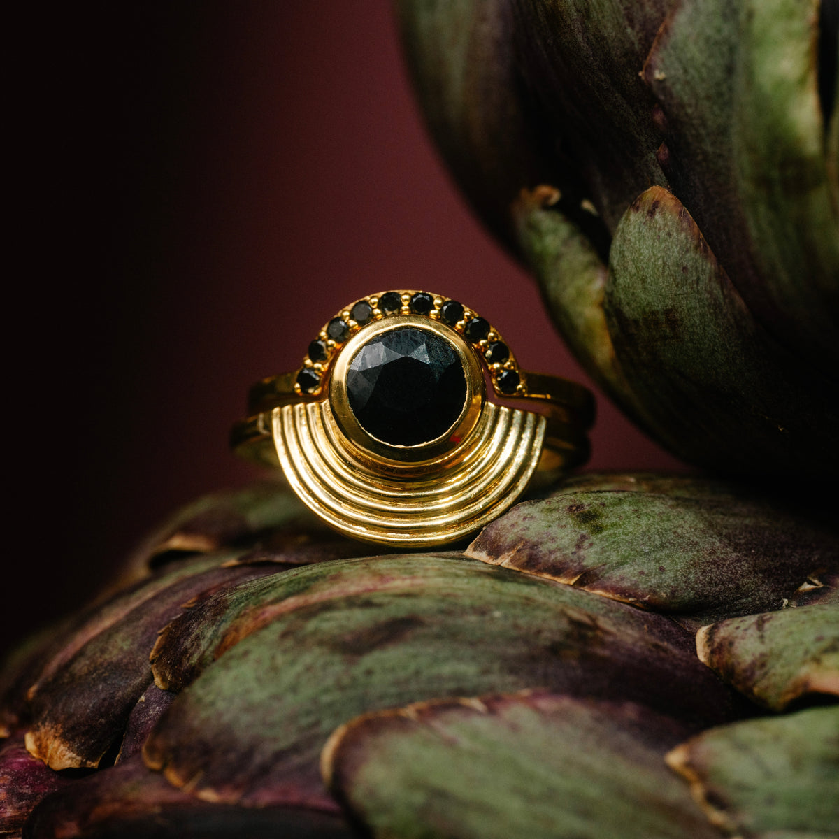 Interstellar Fine Stack Black Sapphire Solid Gold