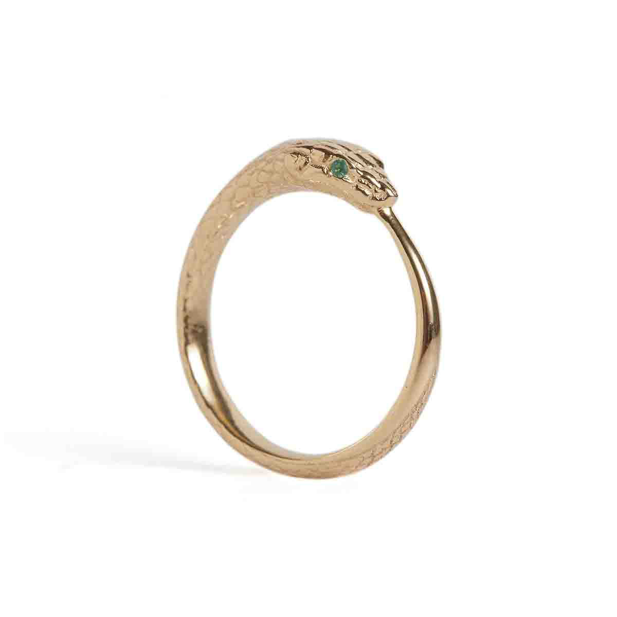 Ouroboros Snake Ring with Emeralds Solid Gold