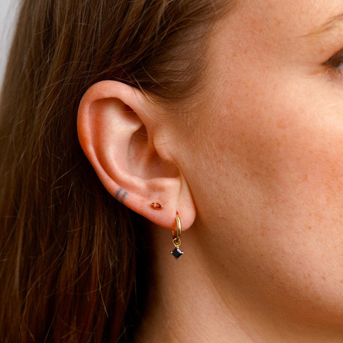 Birthstone Square Charm Hoop Solid Gold