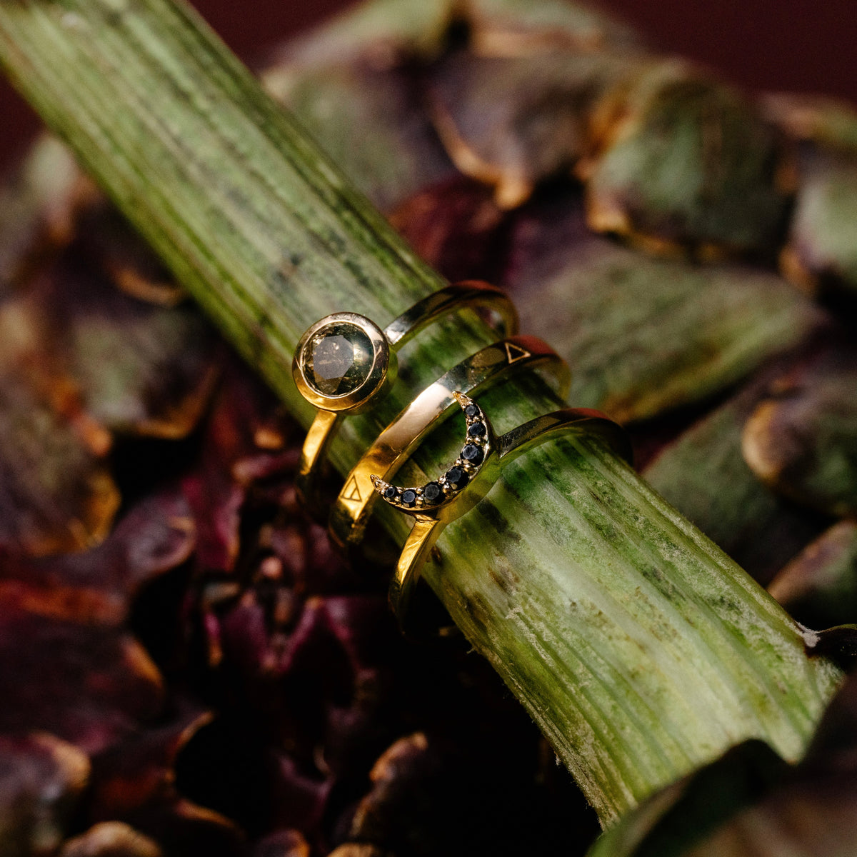 Eclipse Fine Stack Salt & Pepper Diamond Solid Gold