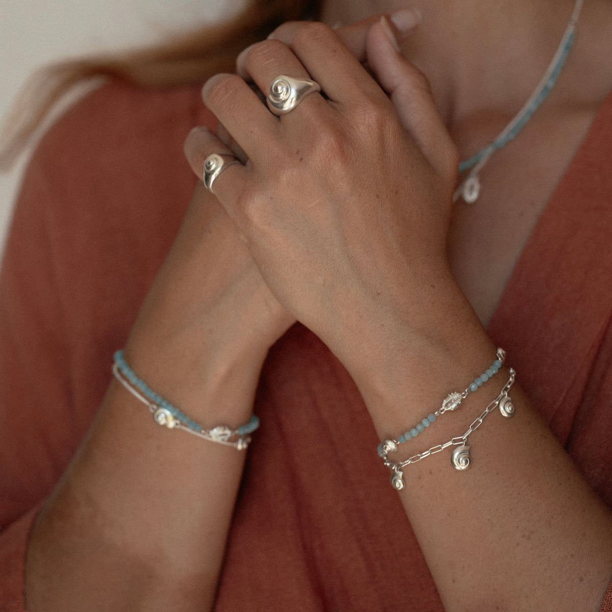 Inanna Spiral Amazonite Bracelet Silver