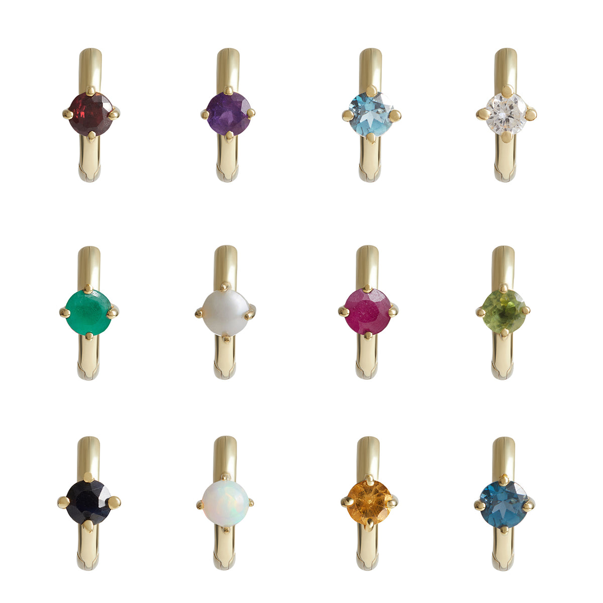 Birthstone Round Piercing Huggie Solid Gold