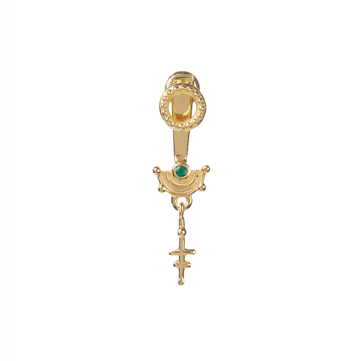 Mini Celestial Ear Jacket with an Emerald Solid Gold