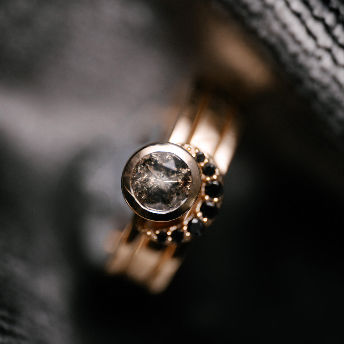 Eclipse Fine Stack Salt & Pepper Diamond Solid Gold