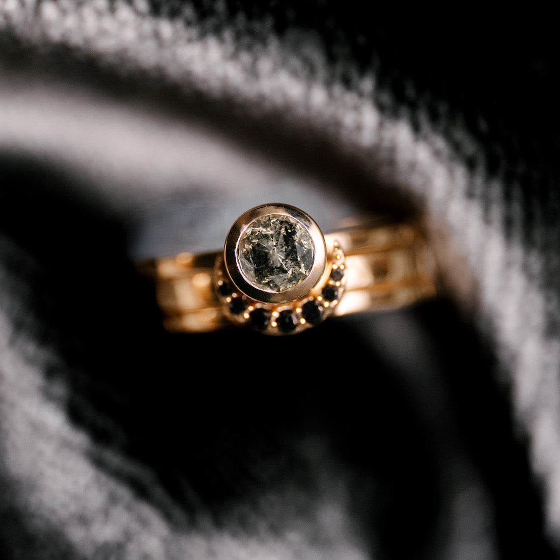 Eclipse Fine Stack Salt & Pepper Diamond Solid Gold