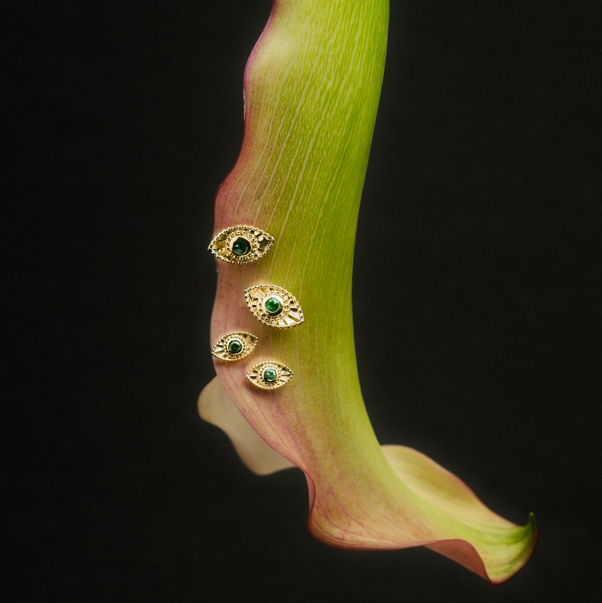 Rays Of Light Studs Black Sapphire Solid Gold