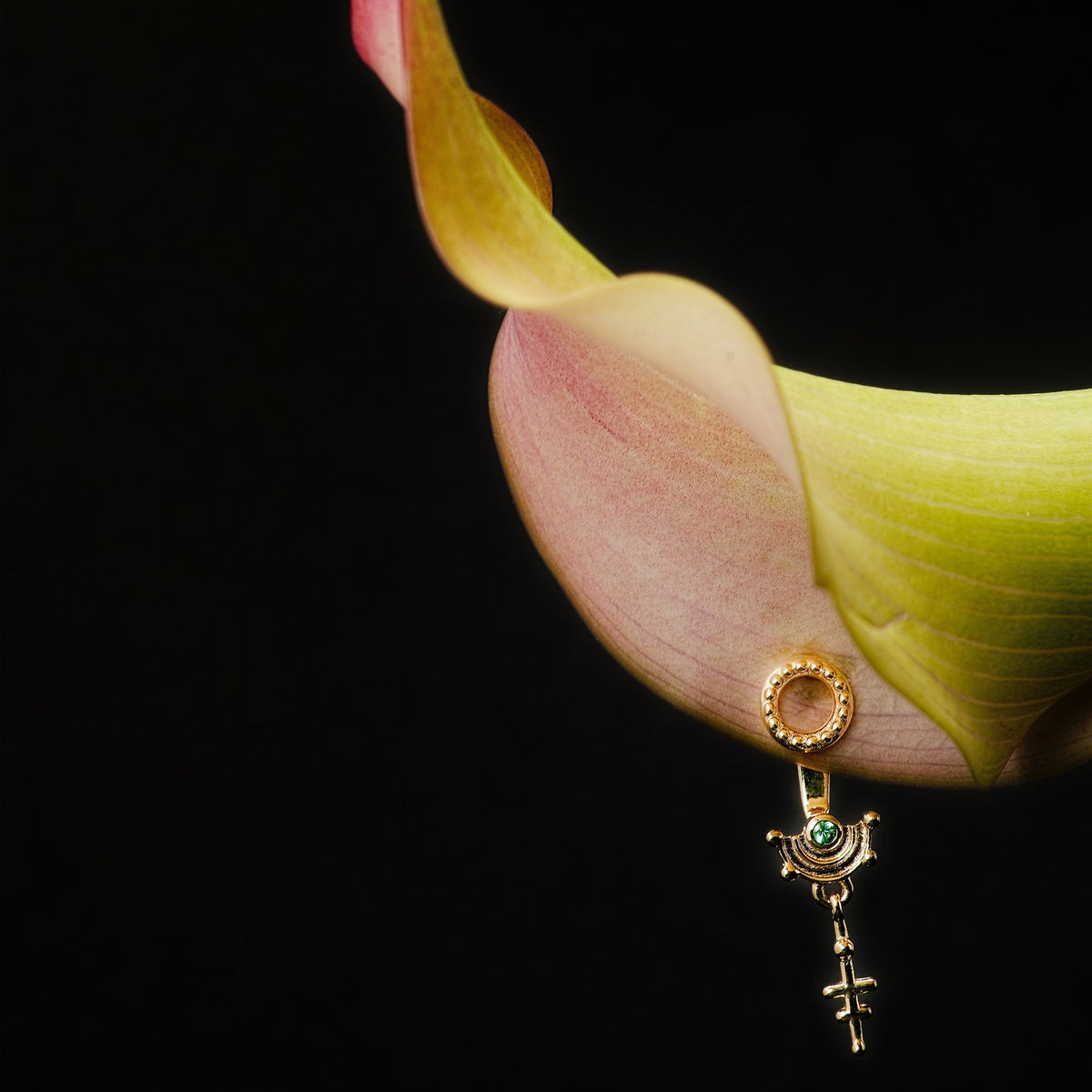 Celestial Mini Ear Jacket with an Emerald Solid Gold