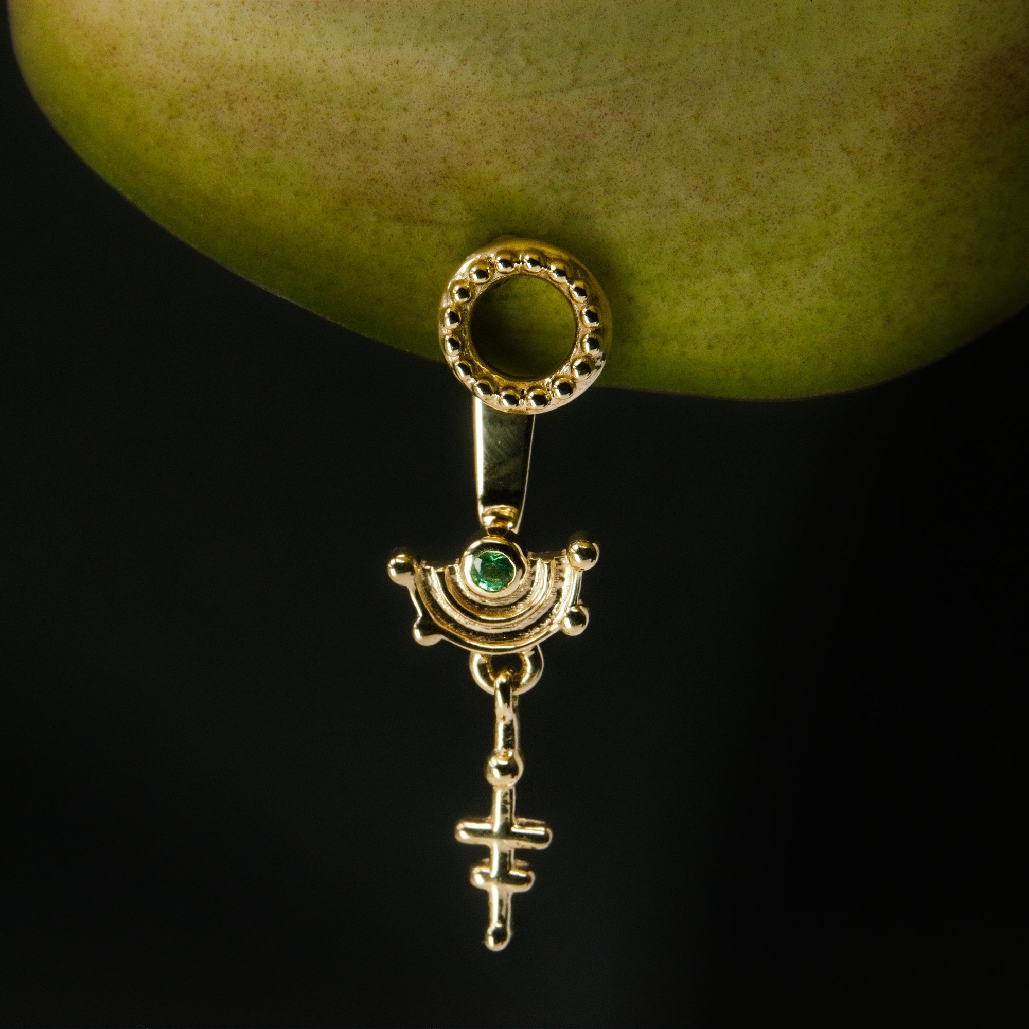 Celestial Mini Ear Jacket with an Emerald Solid Gold
