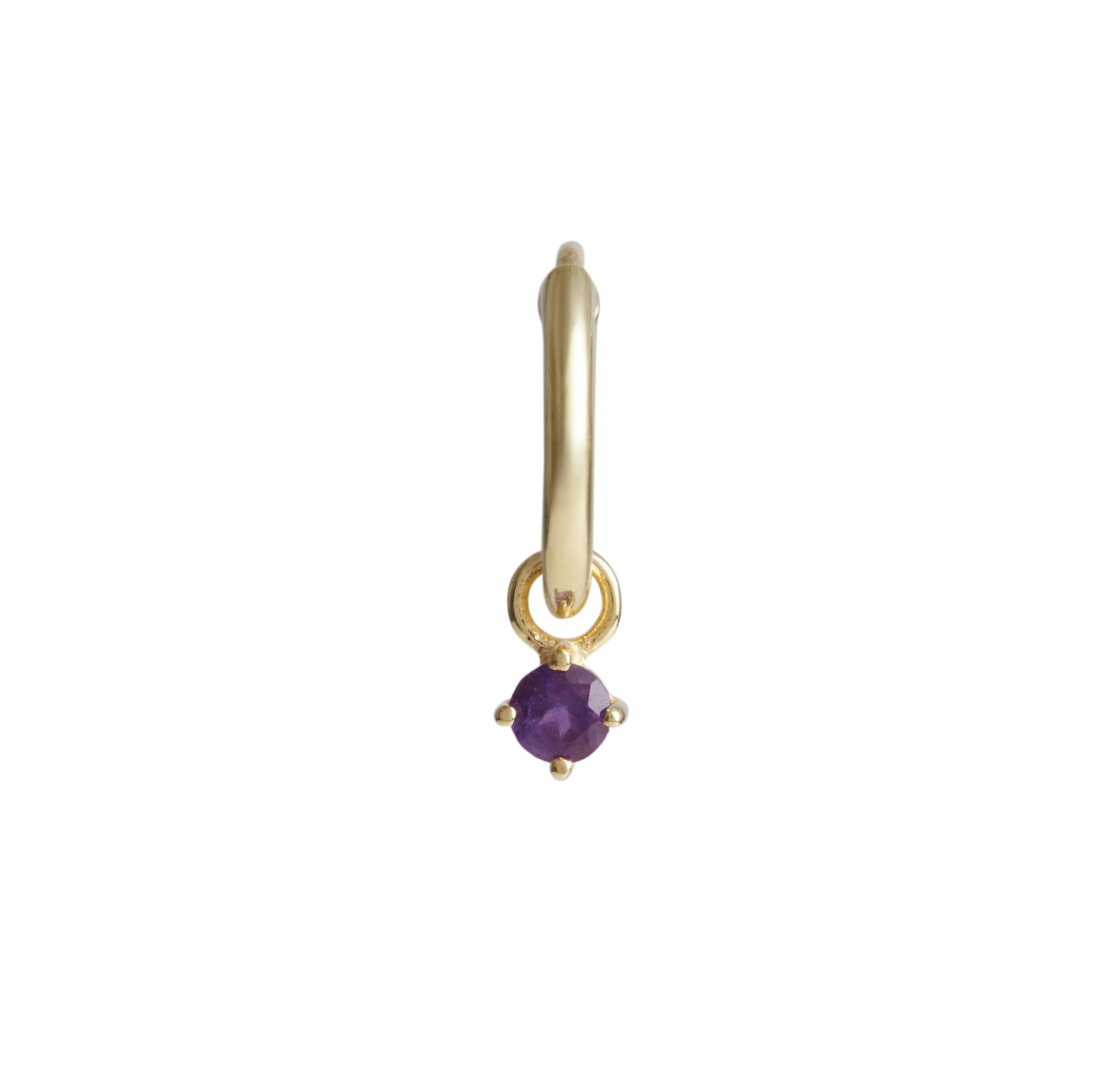 Birthstone Round Charm Hoop Solid Gold