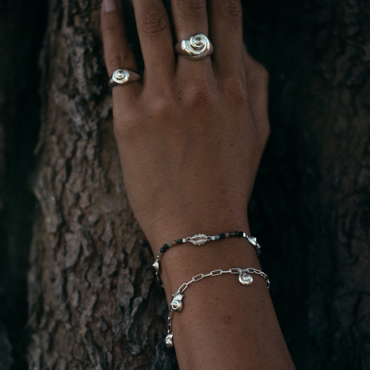 Inanna Spiral Charm Bracelet Silver