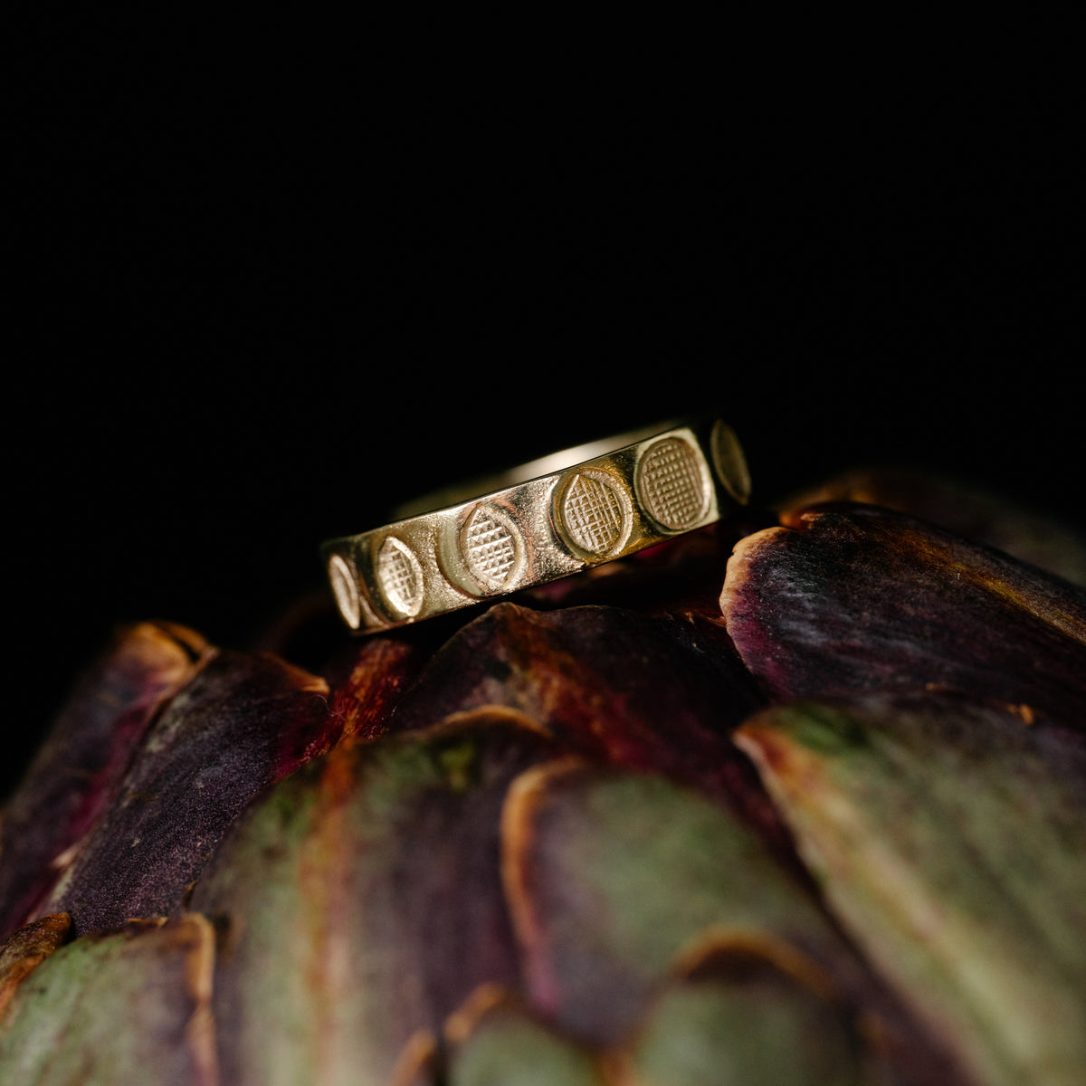 Moon Phases Band Ring Solid Gold