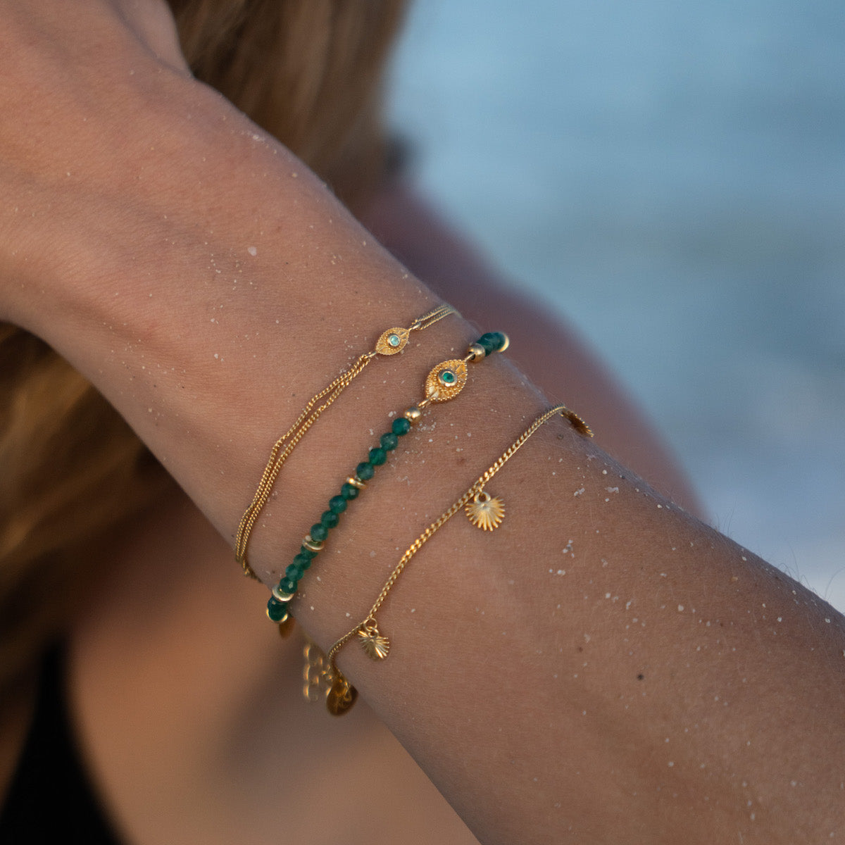 Rays of Light Mini Bracelet Green Onyx Gold