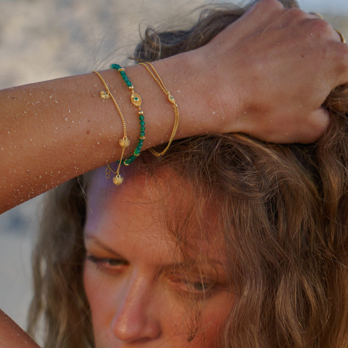 Rays of Light Bracelet Green Onyx Gold