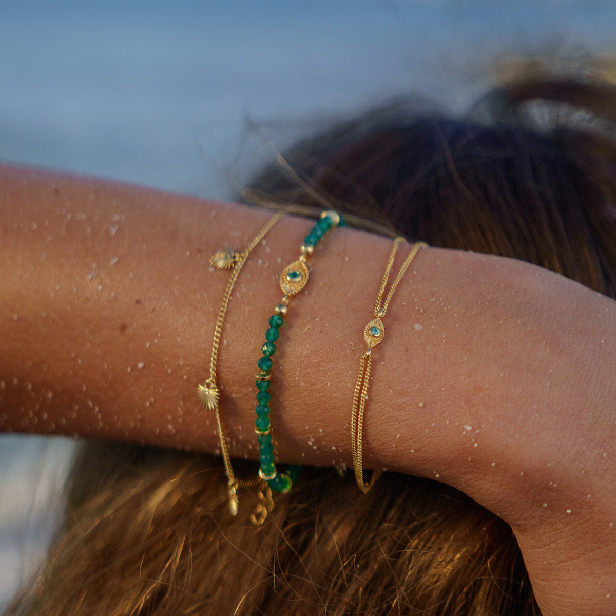 Rays of Light Mini Bracelet Emerald Silver