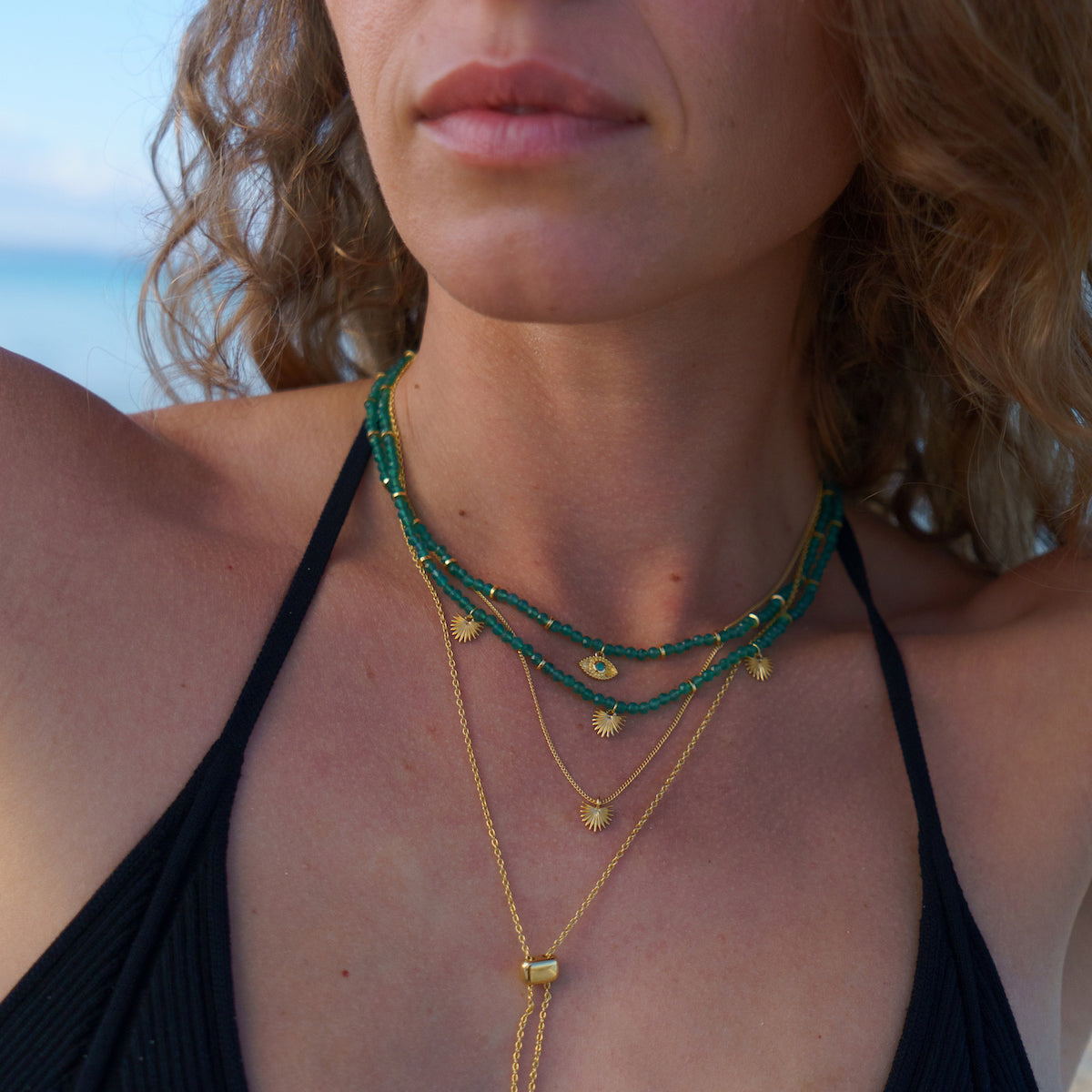 Rays of Light Necklace Green Onyx Gold