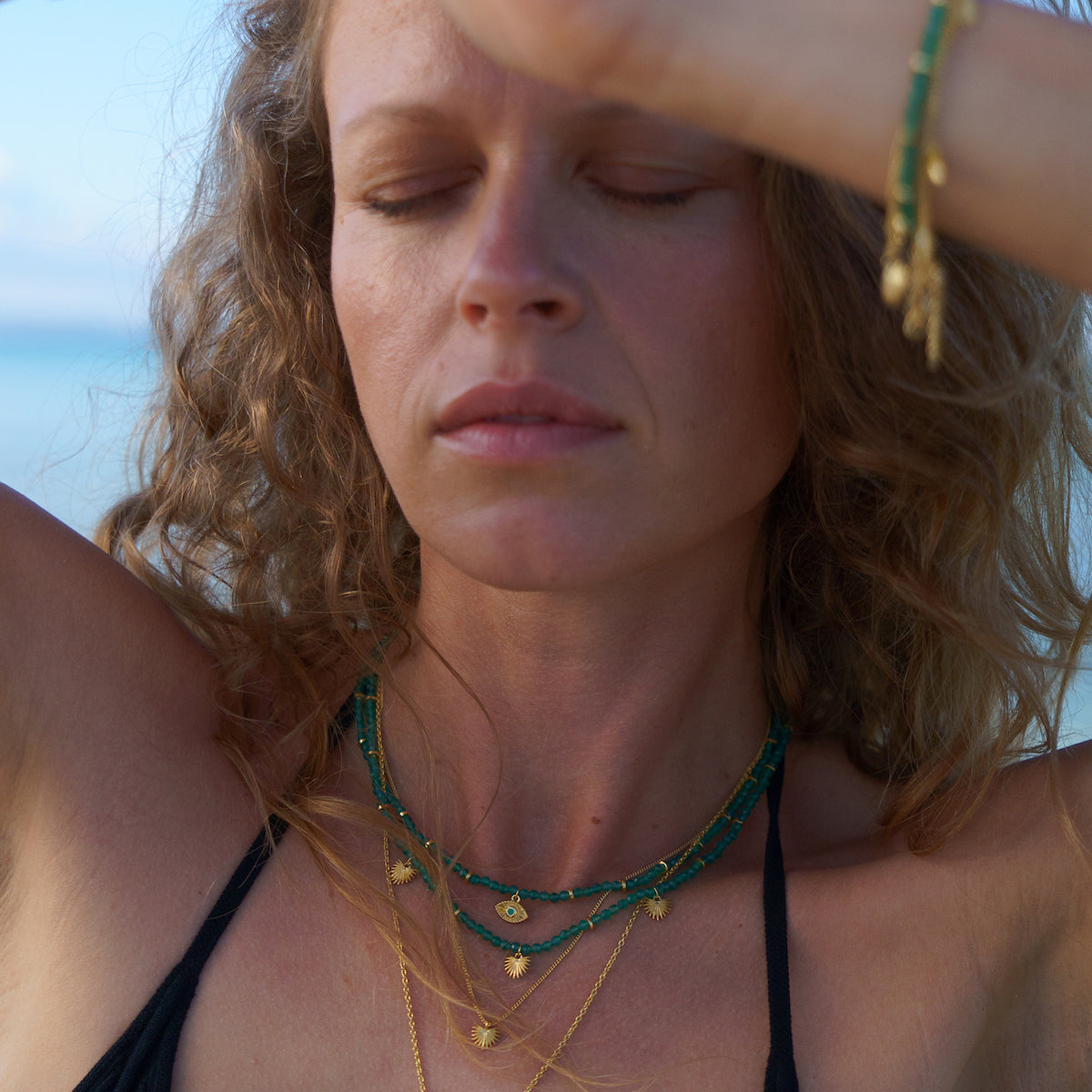 Rays of Light Necklace Green Onyx Gold
