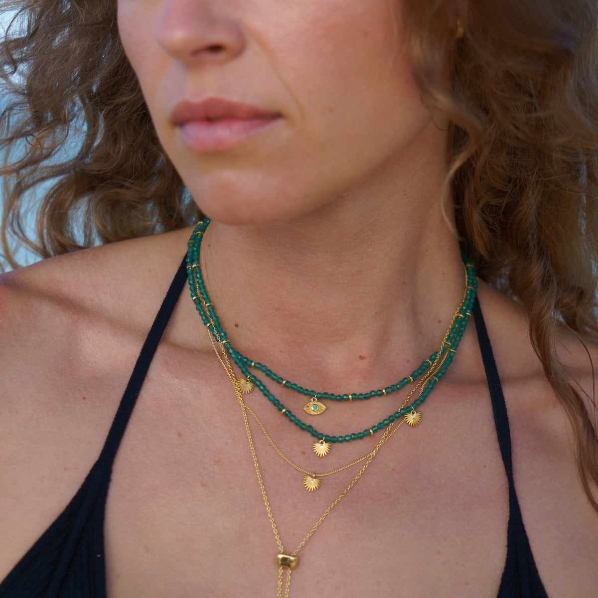 Rays of Light Necklace Green Onyx Gold