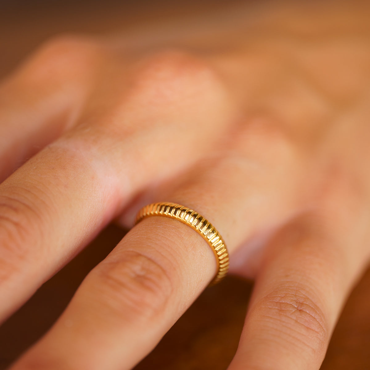 Knife Edge Double Engraved Ring Solid Gold