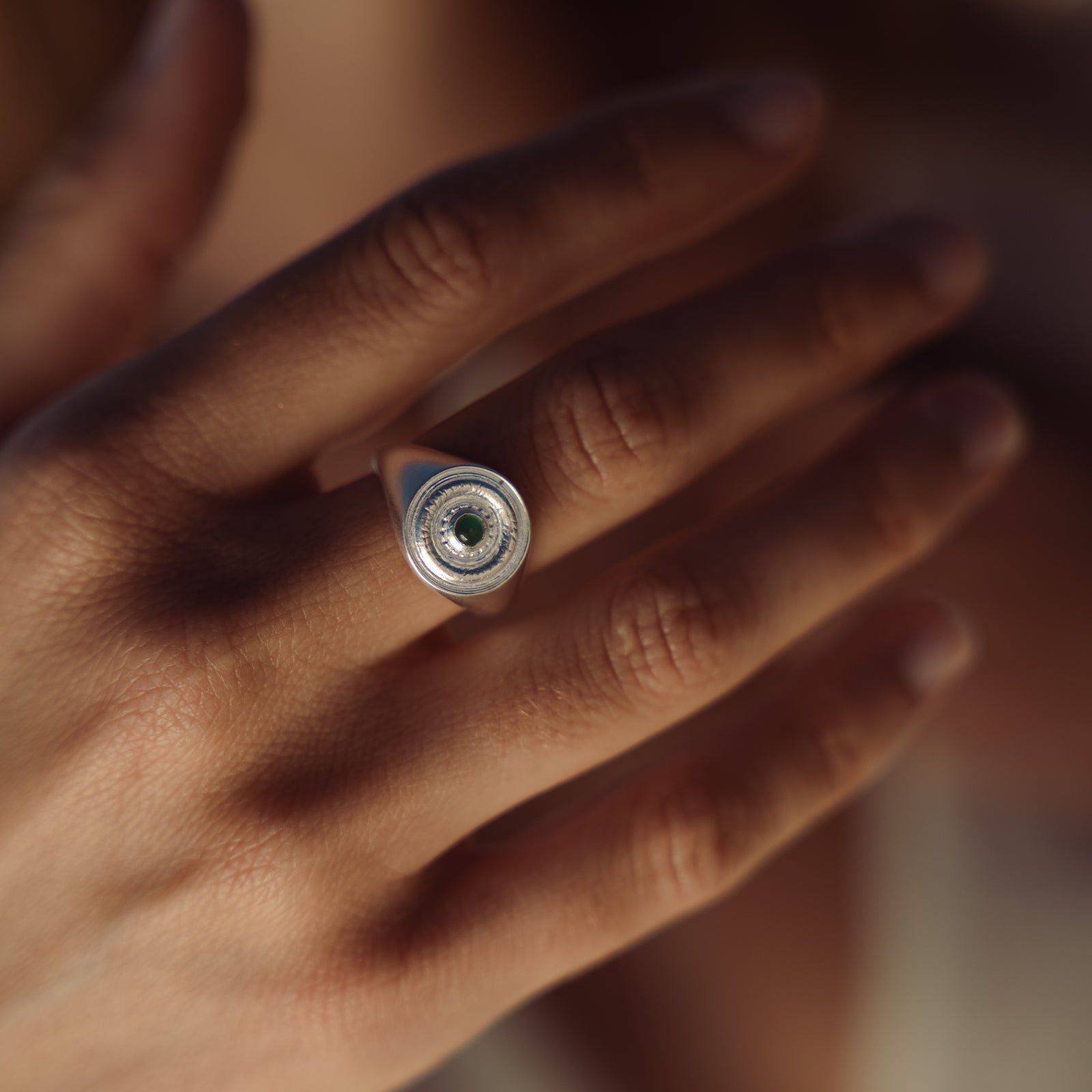 Galatea Green Onyx Signet Ring Silver