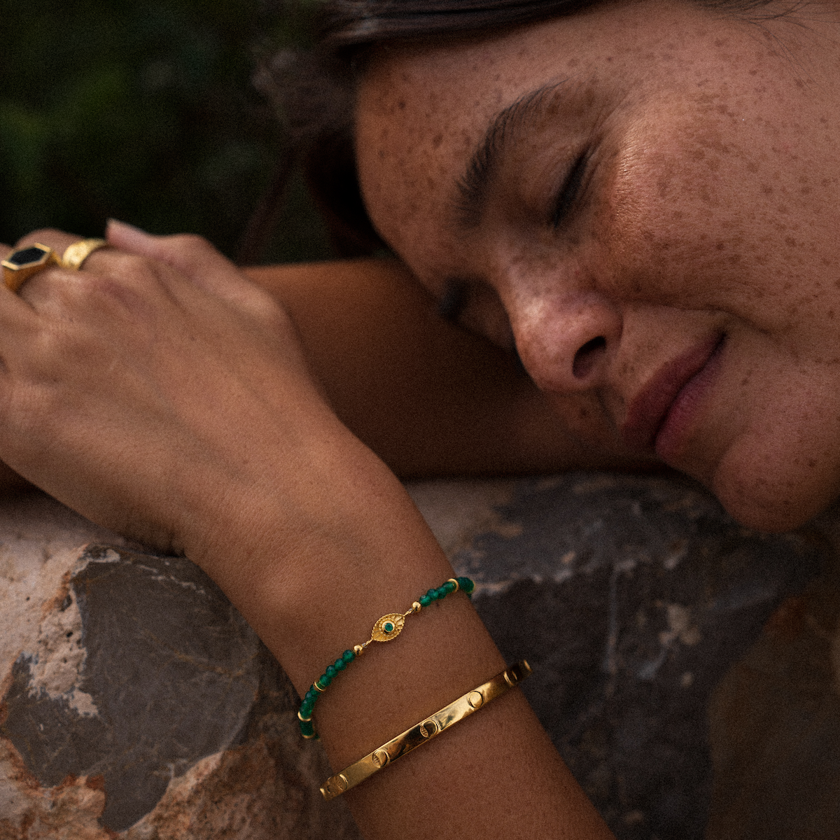 Rays of Light Bracelet Green Onyx Gold