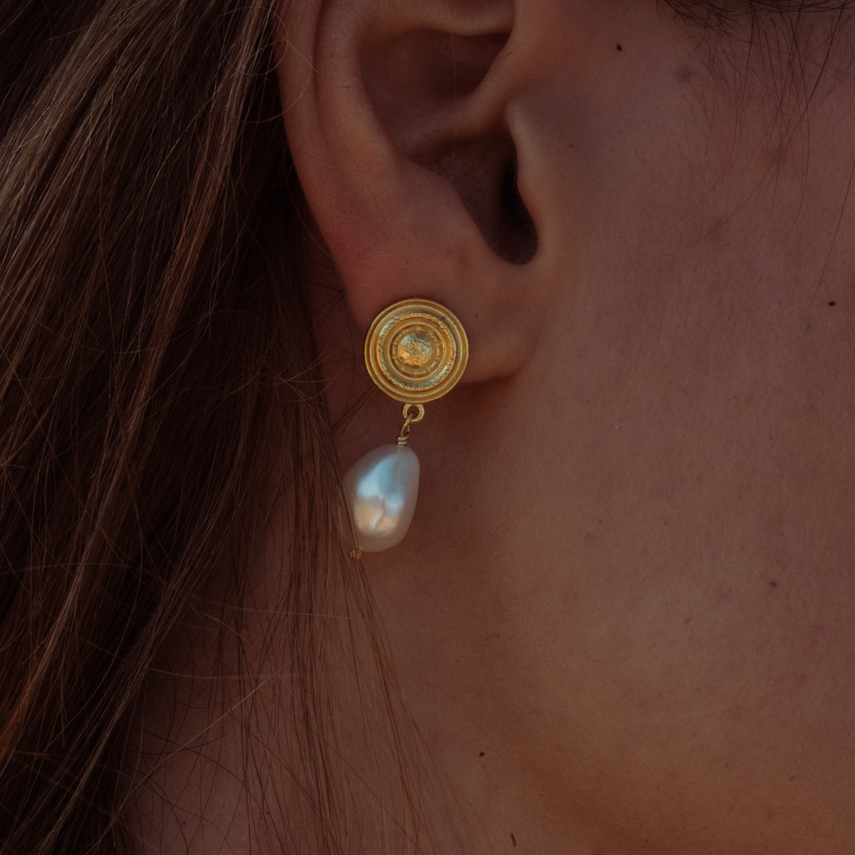Galatea Pearl Drop Stud Earrings Gold